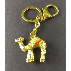 Camel Gold Tone Rhinestone Keychain Purse Clip Charm Heavy